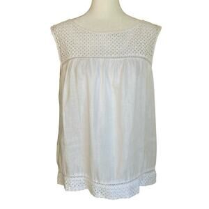 Cynthia Rowley 100% Linen Eyelet Detail Top Sleeveless Blouse Keyhole Back Sz L